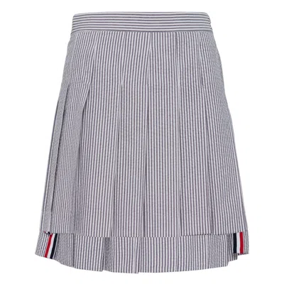 Thom Browne Seersucker Mini Pleated Skirt Women In Gray