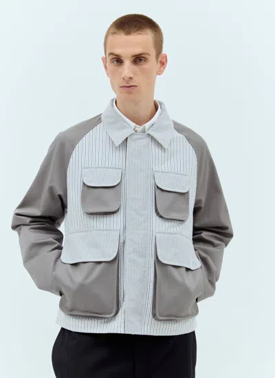 Thom Browne Seersucker Cotton Striped Jacket In Gray