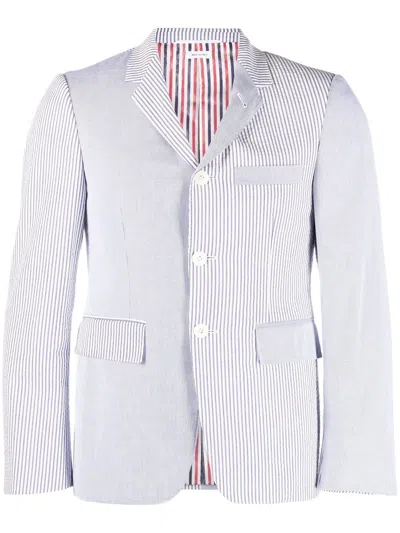 Thom Browne Seersucker Patchwork Tailored Blazer In Blue