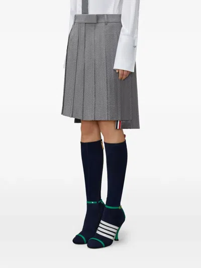 Thom Browne Seersucker Pleated Mini Skirt In Gray