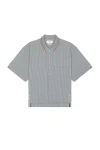 Thom Browne Grey Striped Short-sleeved Shirt In Medium Grey