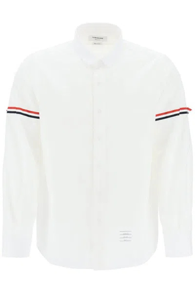 Thom Browne Seersucker Shirt With Rounded Collar In Bianco