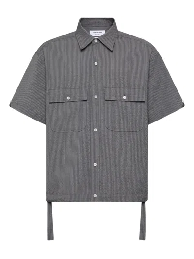 Thom Browne Seersucker Short-sleeve Shirt In Gray
