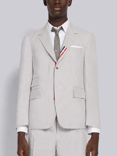 Thom Browne Seersucker Single-breasted Blazer In White