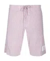 Thom Browne Seersucker Stripe-print Swim Shorts In White