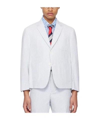 Thom Browne Seersucker Striped Blazer In White