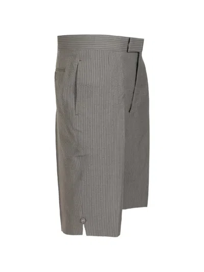 Thom Browne Seersucker Tab Closure Bermuda Shorts In Gray