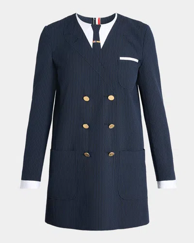 Thom Browne Seersucker Trompe L & Apos;oeil Mini Blazer Dress In Blue