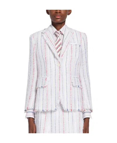 Thom Browne Seersucker Tweed Blazer In White