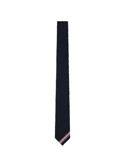 Thom Browne Seersucker Wool Tie In Blue