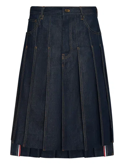 Thom Browne Selvedge Pleated Five-pocket Skirt In Black