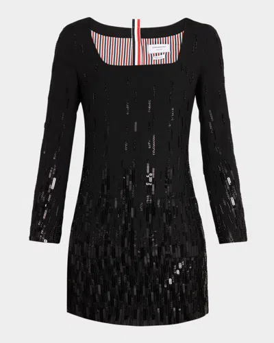 Thom Browne Sequinned Long-sleeve Mini Dress In Black