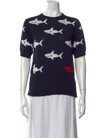 Pre-owned Thom Browne Shark Printed Pullover In Blue