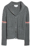 Thom Browne Shawl Collar Cable Knit Virgin Wool Cardigan In Medium Grey