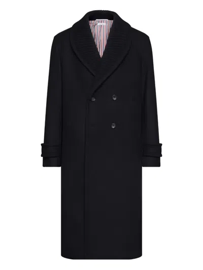 Thom Browne Shawl-collar Coat In Black