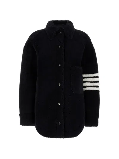 Thom Browne Shearling 4-bar Supersized Shirt Jacket In Black