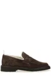 Thom Browne Dark Brown Suede Loafers With Shearling Lining And Tricolor Detail In Dark