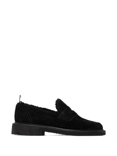 Thom Browne Shearling Penny Loafers In Black