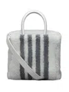 Thom Browne Shearling Stripe Tote Bag In Gray