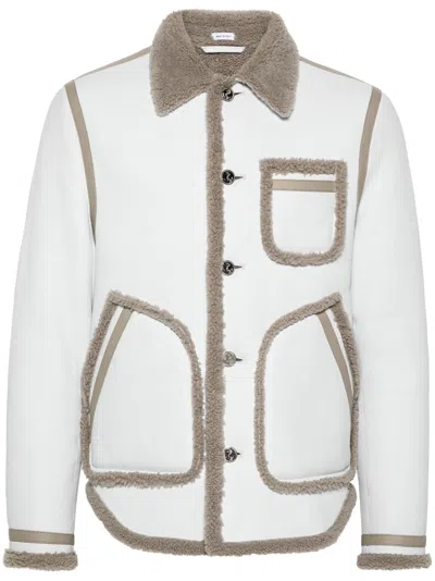 Thom Browne Shearling-trim Leather Jacket In White