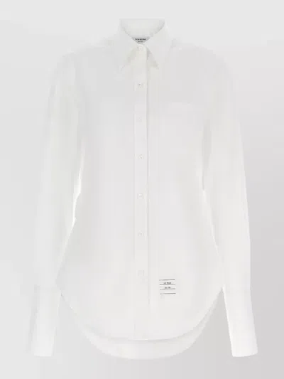 Thom Browne Shirt Curved Hem Chest Pocket Button Cuffs In White