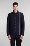 Thom Browne Blue Overshirt With Button Down Collar And Rwb Stripe In Blue
