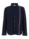 THOM BROWNE BLUE OVERSHIRT WITH BUTTON DOWN COLLAR AND RWB STRIPE IN COTTON MAN