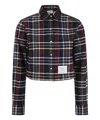 Thom Browne Plaid Crop Cotton Flannel Button-up Shirt In Multicolor