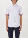 Thom Browne Short-sleeved Navy Polo Shirt With Patch In Grey