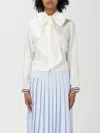 Thom Browne Silk Shirt With Bow Detail And Striped Cuffs In White