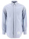 Thom Browne Light Blue Shirt With Button-down Collar And Striped Rwb Detail On The Rear In Cotton Man In Metallic