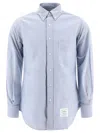 Thom Browne Light Blue Shirt With Button-down Collar And Striped Rwb Detail On The Rear In Cotton Man In Metallic