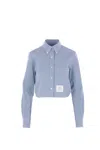 Thom Browne Cropped Denim Shirt With Contrast Stitching In Blue