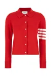 Thom Browne Cotton Polo Shirt With Ribbed Cuffs And Striped Sleeve Detail In Red