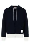 Thom Browne Zip Up Hoodie With Engineered 4 Bar In Color Blocked Solid In Blue