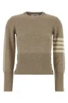 Thom Browne Wool Sweater With Crew Neck And Stripes In Brown