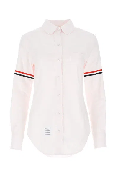Thom Browne Stripe Oxford Armband Classic Round Collar Shirt In White