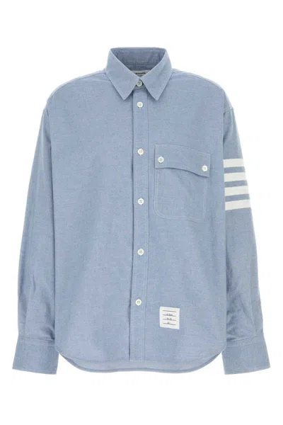 Thom Browne Flannel 4-bar Straight Fit Shirt Man Polo Shirt Multicolored Size L Cotton In Blue