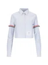 Thom Browne Oxford Striped Poplin Cropped Shirt In Blue
