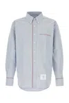 Thom Browne Light Blue Shirt With Button-down Collar And Striped Rwb Detail On The Rear In Blue