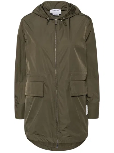 Thom Browne Hooded Shirt Hem Parka In Green