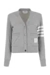 Thom Browne Striped Cotton V-neck Cardigan Pockets In Gray