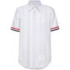 Thom Browne Rwb-edge Striped Short-sleeved Shirt In Grey