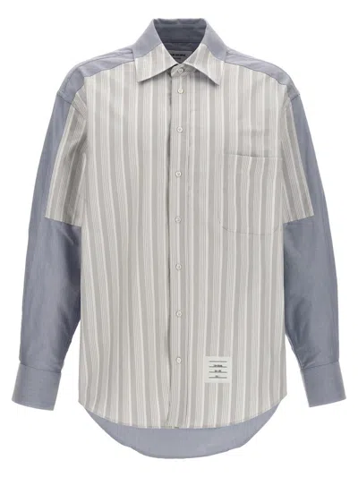 Thom Browne Patchwork Design Cotton Shirt With Striped Front In Gray