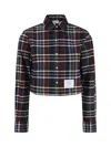 Thom Browne Plaid Crop Cotton Flannel Button-up Shirt In Multicolour