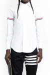 Thom Browne Cotton Shirt With Grosgrain Stripes And Timeless Silhouette In White