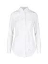 Thom Browne Logo-patch Buttoned Shirt In White
