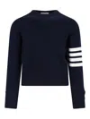 Thom Browne Blue Crewneck Swwater With 4-bar On The Sleeve And Ribbed Trims In Wool Man In Blue