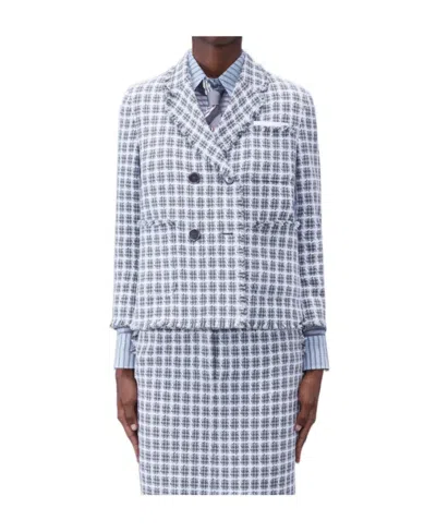 Thom Browne Short Coat With Plaid Brim In Gray