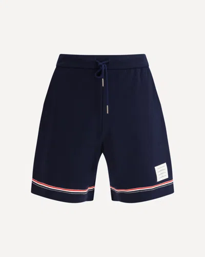 Thom Browne Blue Shorts With Elastic Waist With Drawstring And Rwb Striped Detail